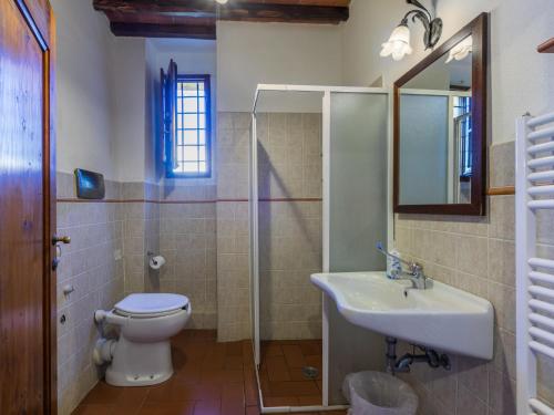 a bathroom with a toilet and a sink and a mirror at Apartment Lavanda by Interhome in Lucolena in Chianti