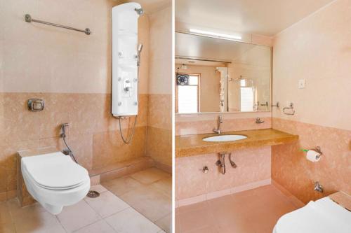 a bathroom with a toilet and a sink at Collection O Baner Road Pune formerly Hotel Rajwada in Dāpuri