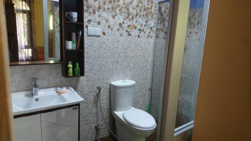 a bathroom with a toilet and a sink and a shower at Gardenlife in Sri Jayewardenepura Kotte