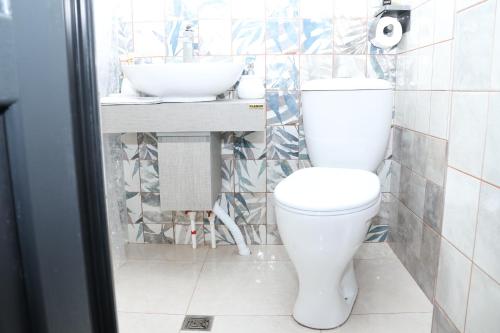 a bathroom with a toilet and a sink at Tesaran Stepanavan Guest House, Apart Hotel in Stepʼanavan