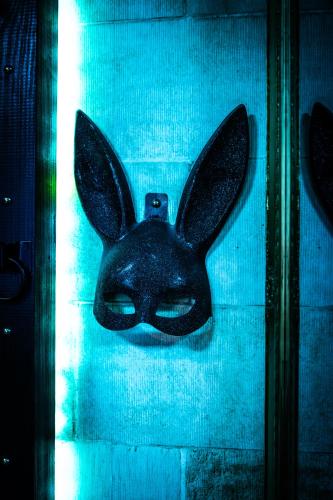 a mask of a rabbit hanging on a wall at Loveroom Very Good Trip chambre avec jacuzzi privatif in Staple