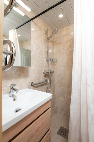 a bathroom with a sink and a shower at Mainiidu Apartment in Pärnu