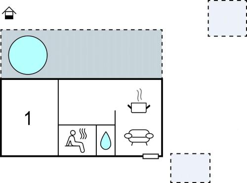 a floor plan of a bathroom with a person sitting in a tub at Nice Home In Dobrenici With Sauna in Generalski Stol