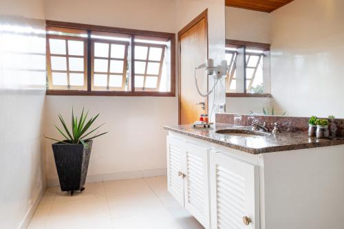 a bathroom with a sink and a mirror at Pousada Apple House Campos do Jordao in Campos do Jordão