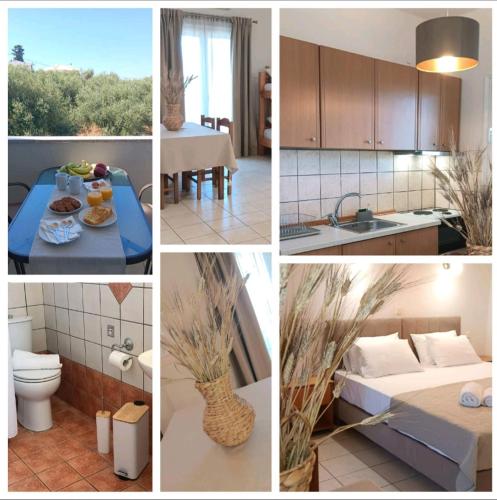 un collage de fotos de una cocina y un baño en ZOGRAFOS SPIROS Rooms, en Perdika