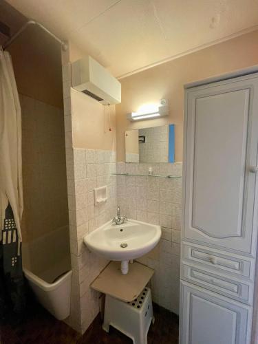 une salle de bain avec un lavabo, une douche et des toilettes dans l'établissement Appartement Convention 5 Paris, à Paris