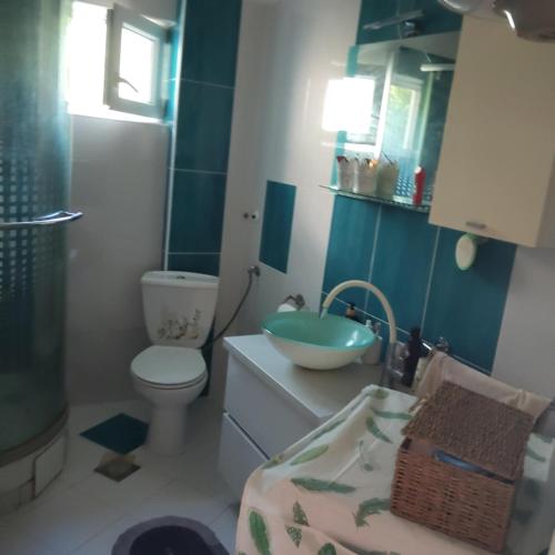 a bathroom with a sink and a toilet and a sink at Cosy apartman Split - in green area in Solin
