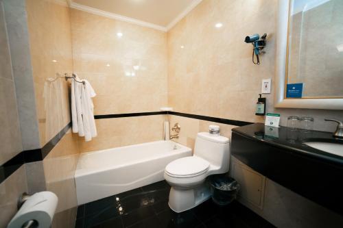 a bathroom with a white toilet and a sink at Hotel Stanford in New York