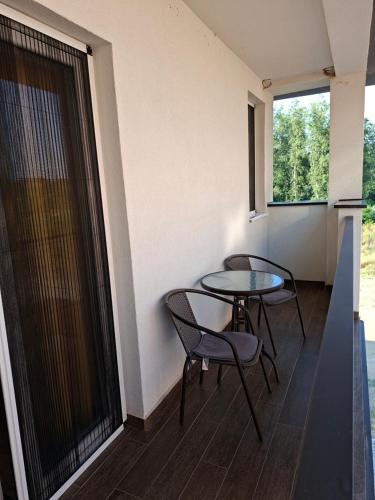 a table and chairs in a room with a window at Apartman Jasmin in Bukorovac