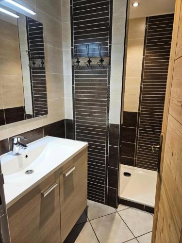 une salle de bain avec un lavabo et une douche dans l'établissement Chalet Gilbert Collet - 2 pièces 5 personnes 3 exposé Sud MAE-9084, à Valloire