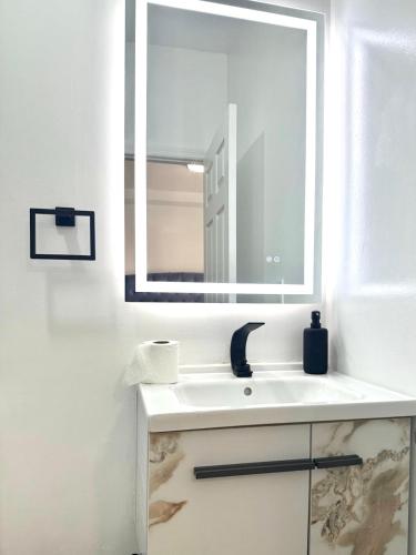 a bathroom with a sink and a mirror at Renzzi Villas in Miami