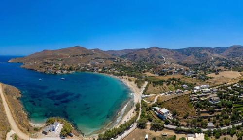 an aerial view of a beach and the ocean at Serenity Maisonnette in Otzias