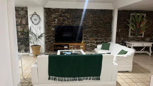 a living room with a couch and a tv at GUEST HOUSE Floresta Mar in Angra dos Reis