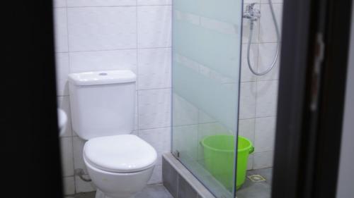 a bathroom with a toilet and a shower at Spacious 3BR Apartment in Ghana Jeffston Court Prime Stay in Accra in Accra