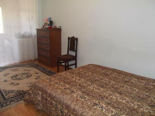 a bedroom with a bed and a dresser and a chair at Bed and Breakfast John and Lena in Tatʼev