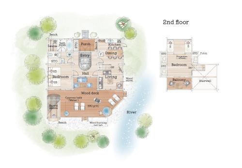 a plan of a house with a garden at Villa Noël Kitakaruizawa Seiryu Sauna & Open Air Bath in Tsumagoi