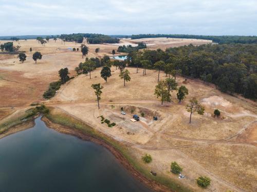 an aerial view of a park next to a body of water at Tiny Matilda in Bridgetown