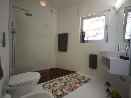 ein Badezimmer mit Toilette, Waschbecken und Dusche in der Unterkunft Stunning Caminha Villa 3 Bedrooms Villa Gagusta Beautiful Sea & Beach in Caminha