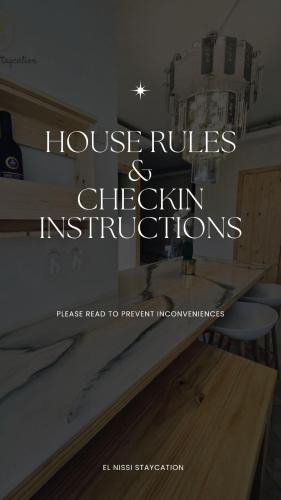 a book cover of a house rules and chiselin instructions at El Nissi Staycation, The Play Cabin, Beside Enchanted Kingdom in Santa Rosa