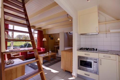 a kitchen and living room with a ladder in a room at Buitenplaats Gerner in Dalfsen