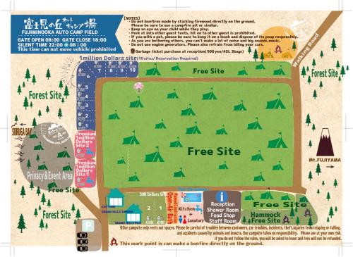 a map of a free site with trees at 富士見の丘オートキャンプ場 in Fuji