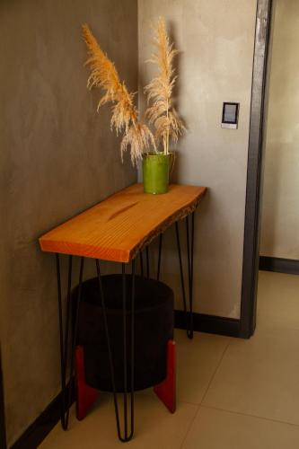 a table with a plant sitting on top of it at Windows House in Paty do Alferes