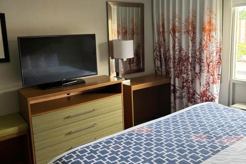 a bedroom with a flat screen tv and a bed at Gallus Stadium Park Inn, an Ascend Collection Hotel in Columbia