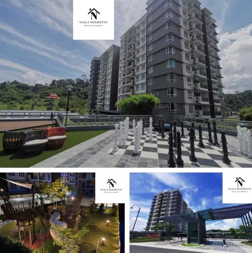 a collage of three pictures of a building at Najla Homestay in Sandakan