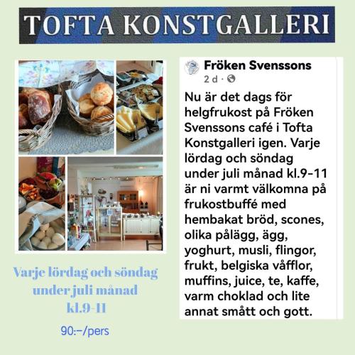 a flyer for a restaurant with a picture of food at Tofta Konstgalleri-Familjelägenhet in Varberg