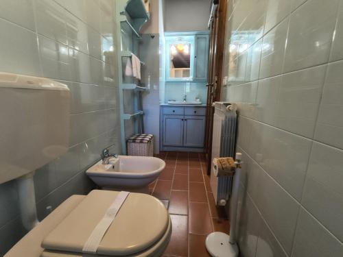 a small bathroom with a toilet and a sink at 34- Casa di Chiaretta in Val d'Orcia, Sport e Cultura in Castel del Piano