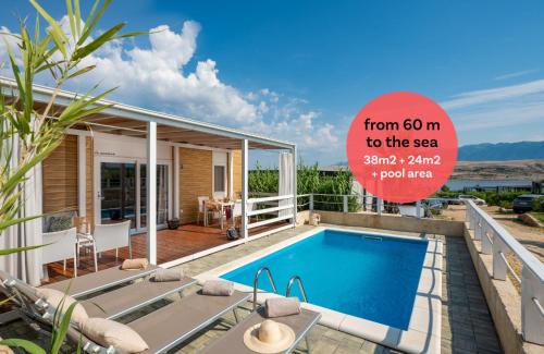 a house with a swimming pool and a sign that reads from to at Terra Park SpiritoS in Kolan