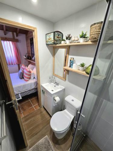a small bathroom with a toilet and a sink at Cottage Cantinho da Quinta in Vila Franca do Campo