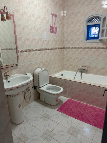 a bathroom with a sink and a toilet and a bath tub at Villa FTIMA in Mezraya