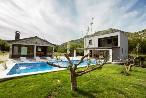 a house with a swimming pool in a yard at Villa Aurea in Neum