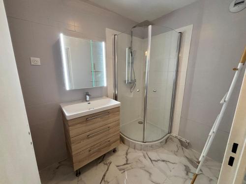 Ένα μπάνιο στο Spacious renovated apartment near Paris metro 11