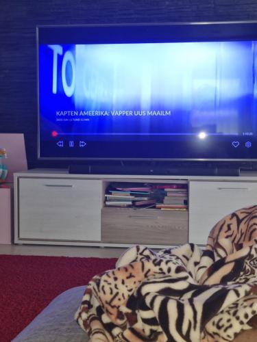 a tv sitting on top of a table with a blanket at Eramaja in Papsaare