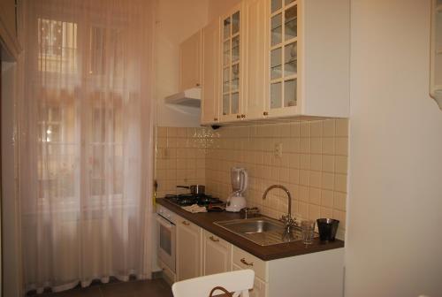 ブダペストにあるBalázs Apartment - Oktogonのキッチン(シンク、カウンタートップ付)
