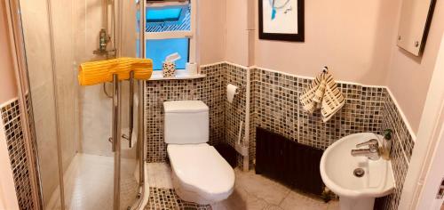 a bathroom with a shower and a toilet and a sink at Private Studio near Dublin City in Dublin
