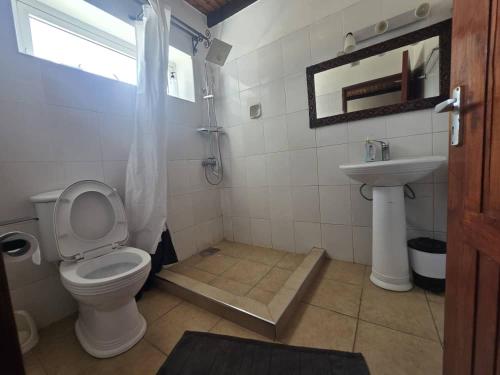 a bathroom with a toilet and a sink at Spacious house in Arusha suburbs in Arusha