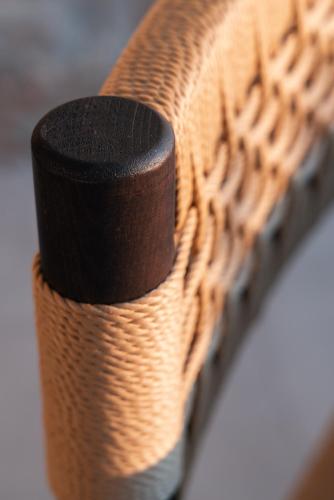 a close up of the heel of a wicker shoe at Castor & Pollux in Kotrónion