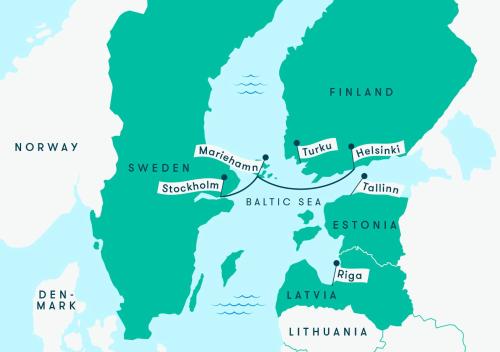 an illustration of a map of the united states at Tallink Silja Line Ferry - Helsinki to Stockholm in Helsinki