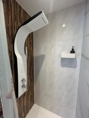 a shower with a shower head in a bathroom at AL Montenegro in Paredes de Coura