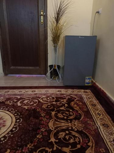 a hallway with a carpet and a door with a door at Saqqara tent in Cairo