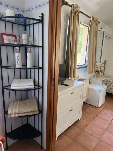 a room with a desk with a computer and a mirror at Agriturismo Argentea in Arenzano