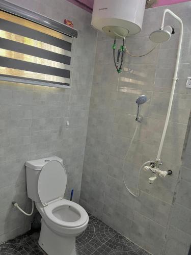 a bathroom with a toilet and a shower at STJ Luxury Hotels in Ilorin