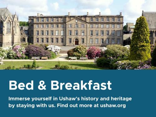 an image of a large building with the words bed and breakfast at Ushaw Historic House, Chapels & Gardens in Durham