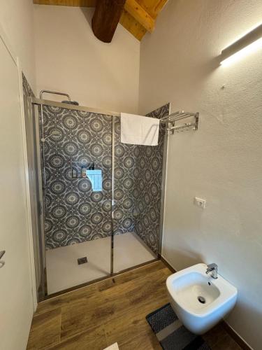 a bathroom with a shower and a sink at Casa dei Colli in Monzambano