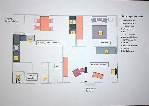 a drawing of a floor plan of a room at FeWo im Ried.Schwanau in Schwanau