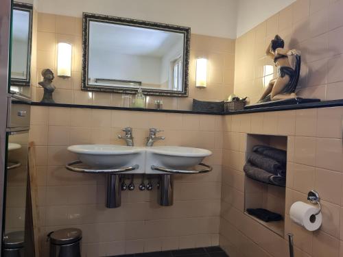 a bathroom with a sink and a mirror at Presbytère in Marigny-sur-Yonne