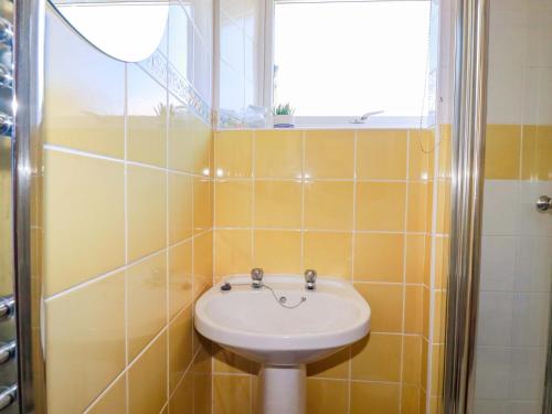 a bathroom with a sink and a window and a shower at Chyancrowse in Penzance